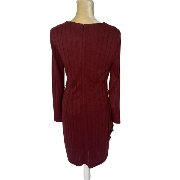 NEW Sam Edelman Amber Red Metallic Ribbed Asymmetrical Ruffle Dress Size 6 - Picture 8 of 14